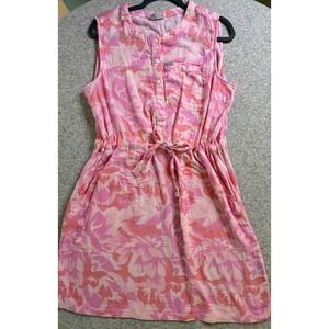 Columbia Pink Peonies Floral Tie Waist Button Front Sleeveless Outdoor Dress XL